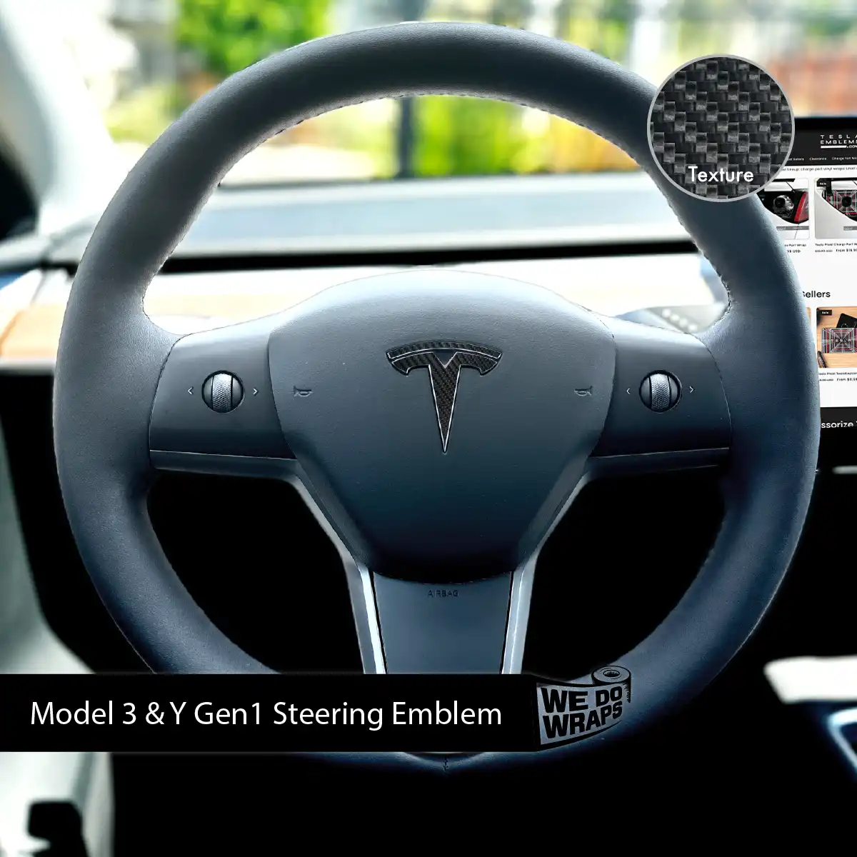 3M Carbon Fiber Tesla Steering Wheel Wrap | MY 2019-'25