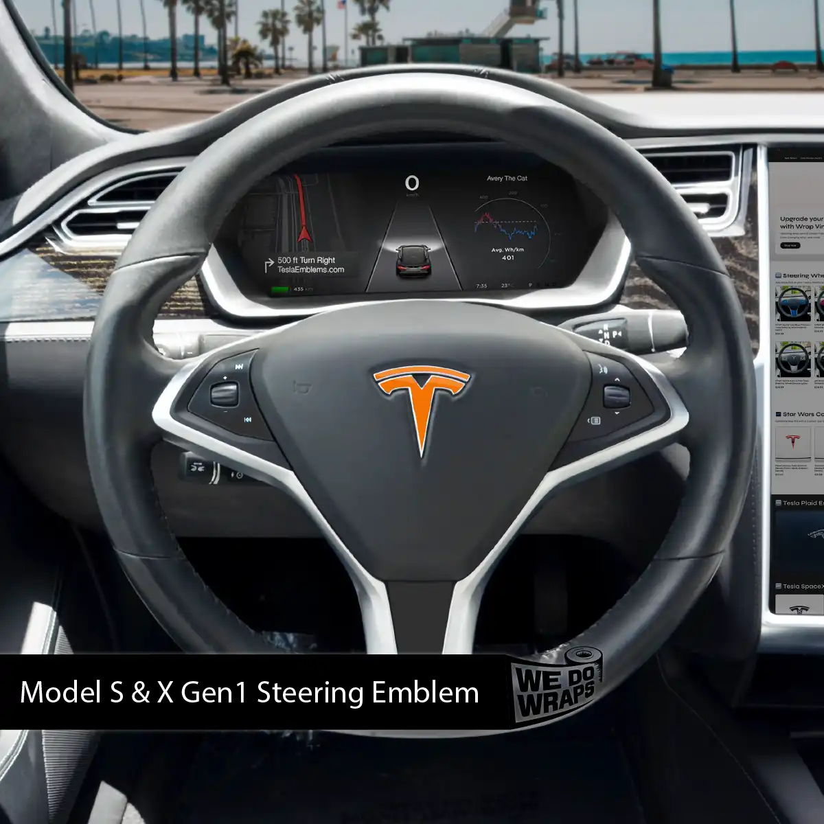 3M Gloss Deep Orange Tesla Steering Wheel Wrap | Model X