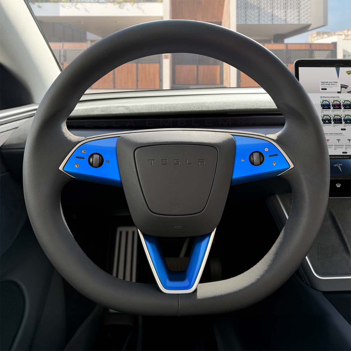 3M Gloss Fire Blue Tesla Steering Wheel Trim Decal Kit (3pcs) | Model 3