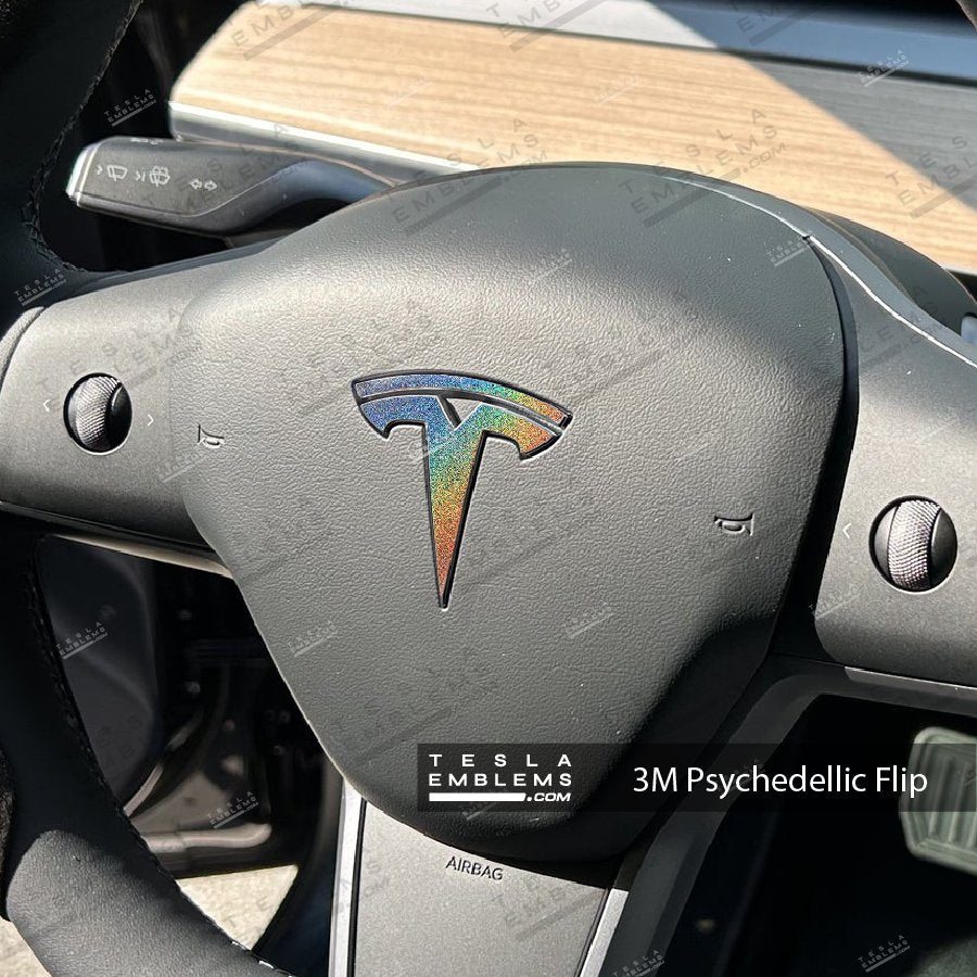 3M Satin Psychedelic Flip Tesla Emblem Decals (Front + Back) | Model S