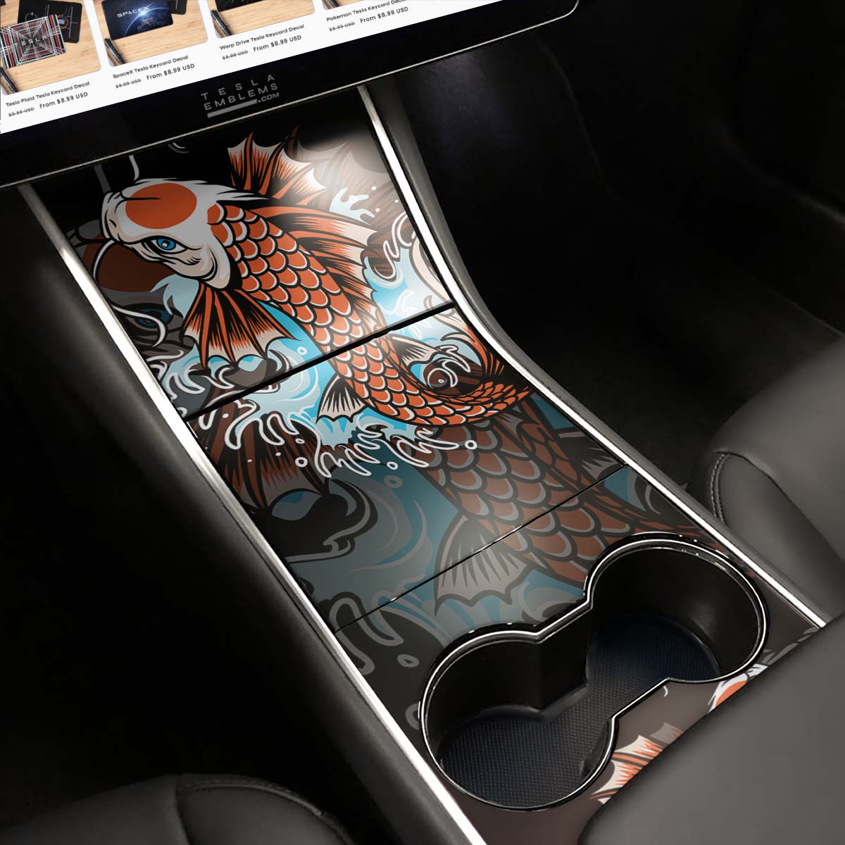 Koi Tattoo Art | Tesla Center Console Wrap Kit | Model 3 ’17-20