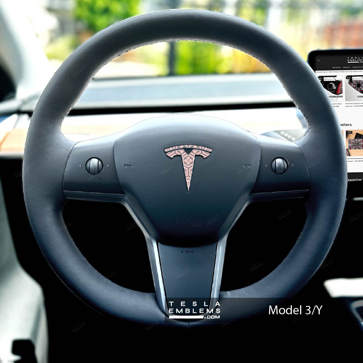 Sakura Hex Tesla Steering Wheel Emblem Decal | Model Y