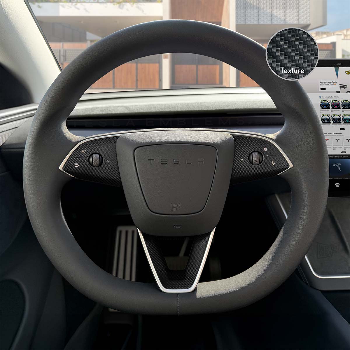 3M Carbon Fiber Tesla Steering Wheel Trim Decal Kit (3pcs) | Model 3