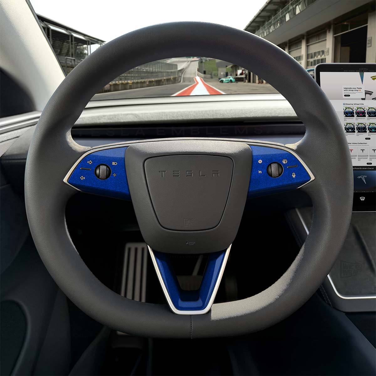 3M Deep Blue Metallic Tesla Steering Wheel Trim Decal Kit (3pcs) | Model 3