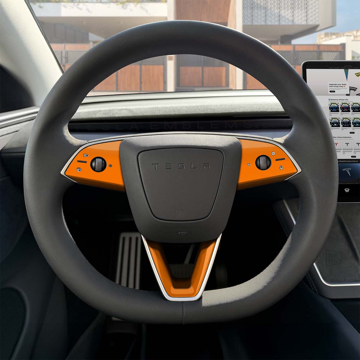 3M Gloss Deep Orange Tesla Steering Wheel Trim Decal Kit (3pcs) | Model 3