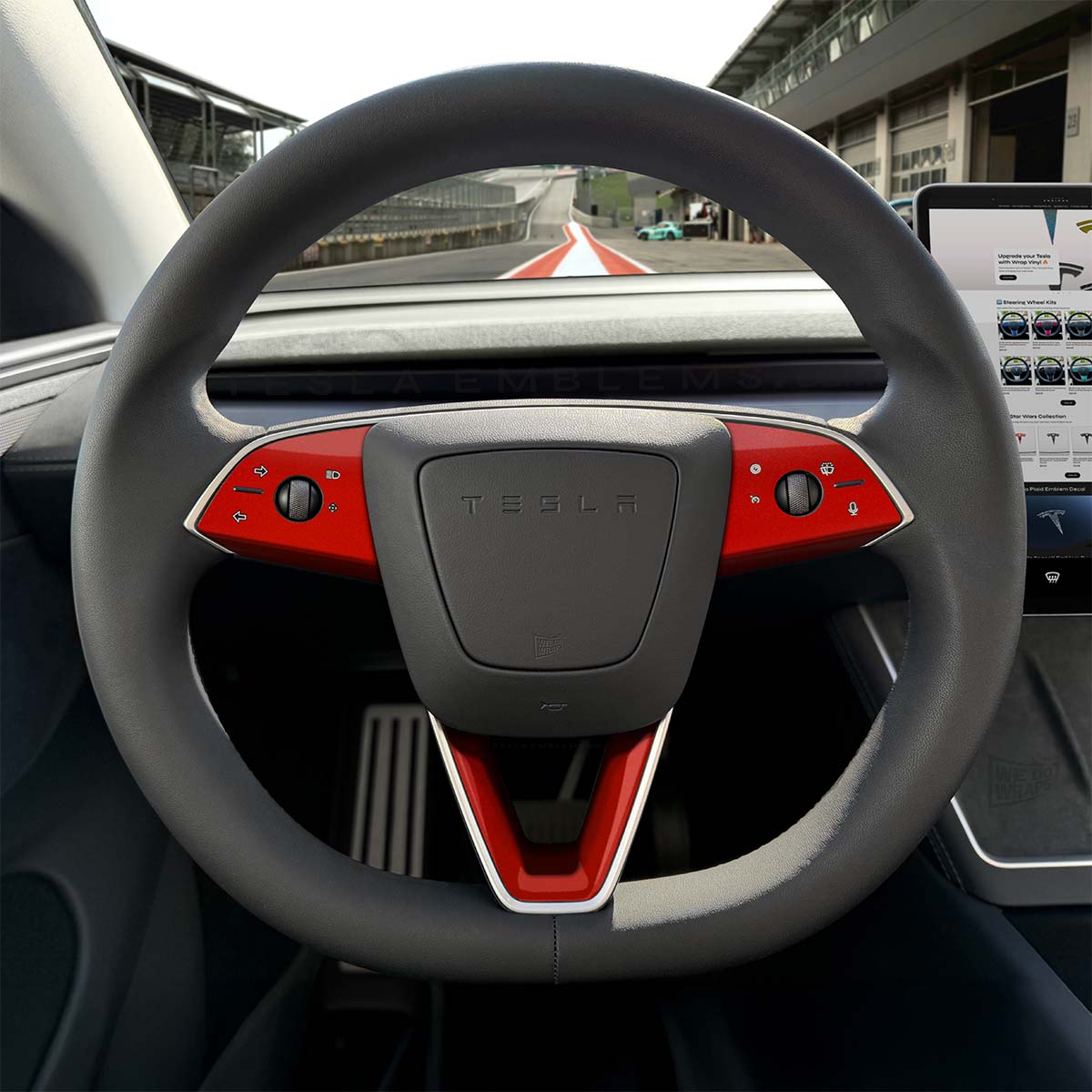 3M Gloss Dragon Fire Red Tesla Steering Wheel Trim Decal Kit (3pcs) | Model 3