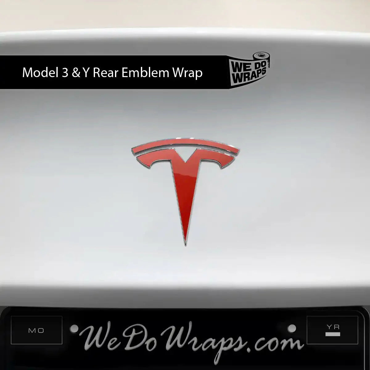 3M Gloss Dragon Fire Red Tesla Emblem Decals (Front + Back) | Model Y