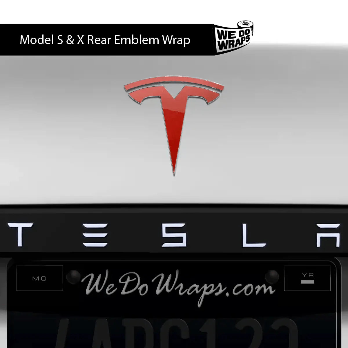 3M Gloss Dragon Fire Red Tesla Emblem Decals (Front + Back) | Model S