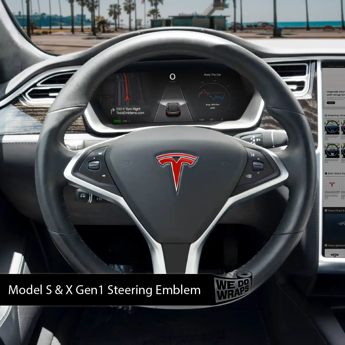 3M Gloss Dragon Fire Red Tesla Steering Wheel Wrap | Model X
