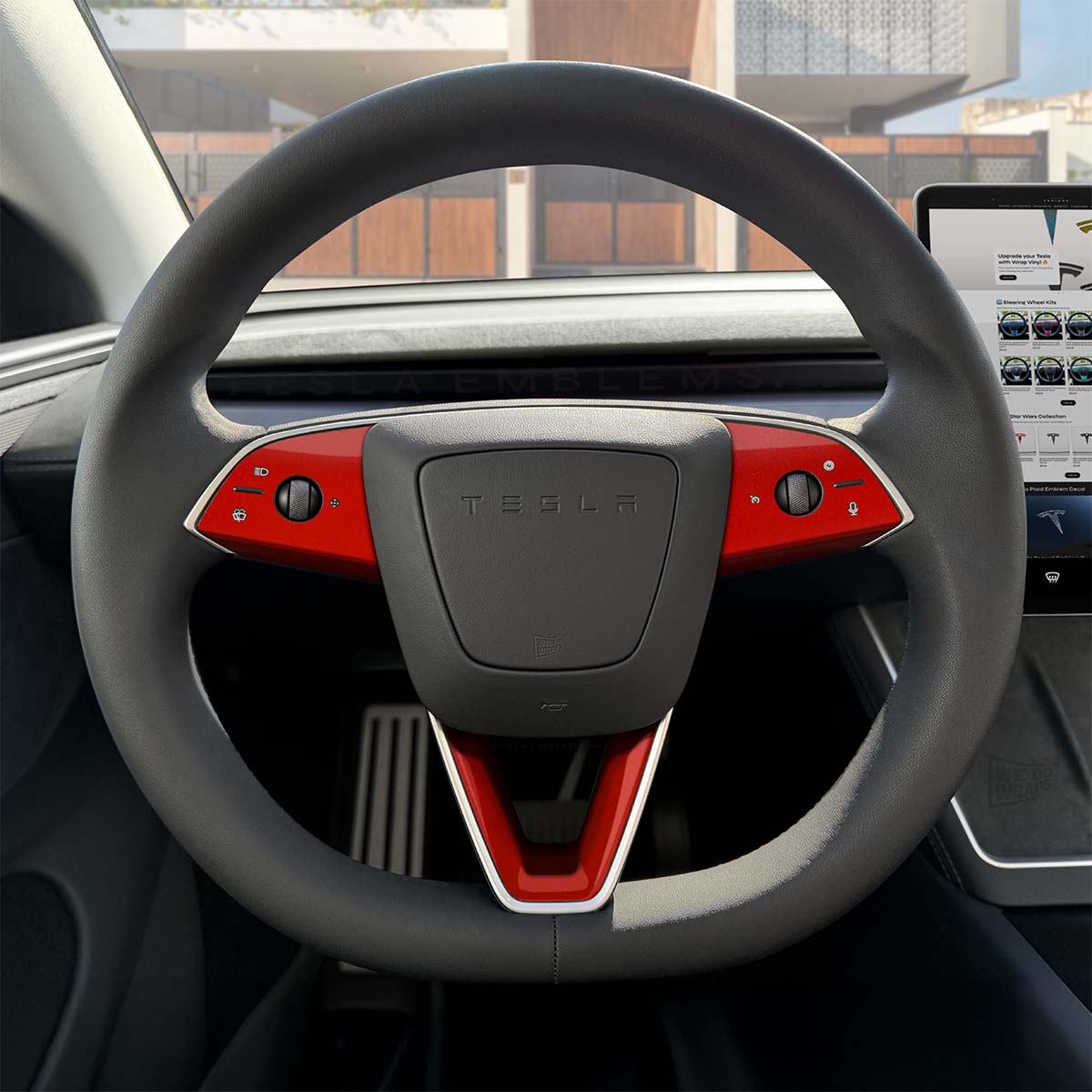 3M Gloss Dragon Fire Red Tesla Steering Wheel Trim Decal Kit (3pcs) | Model 3