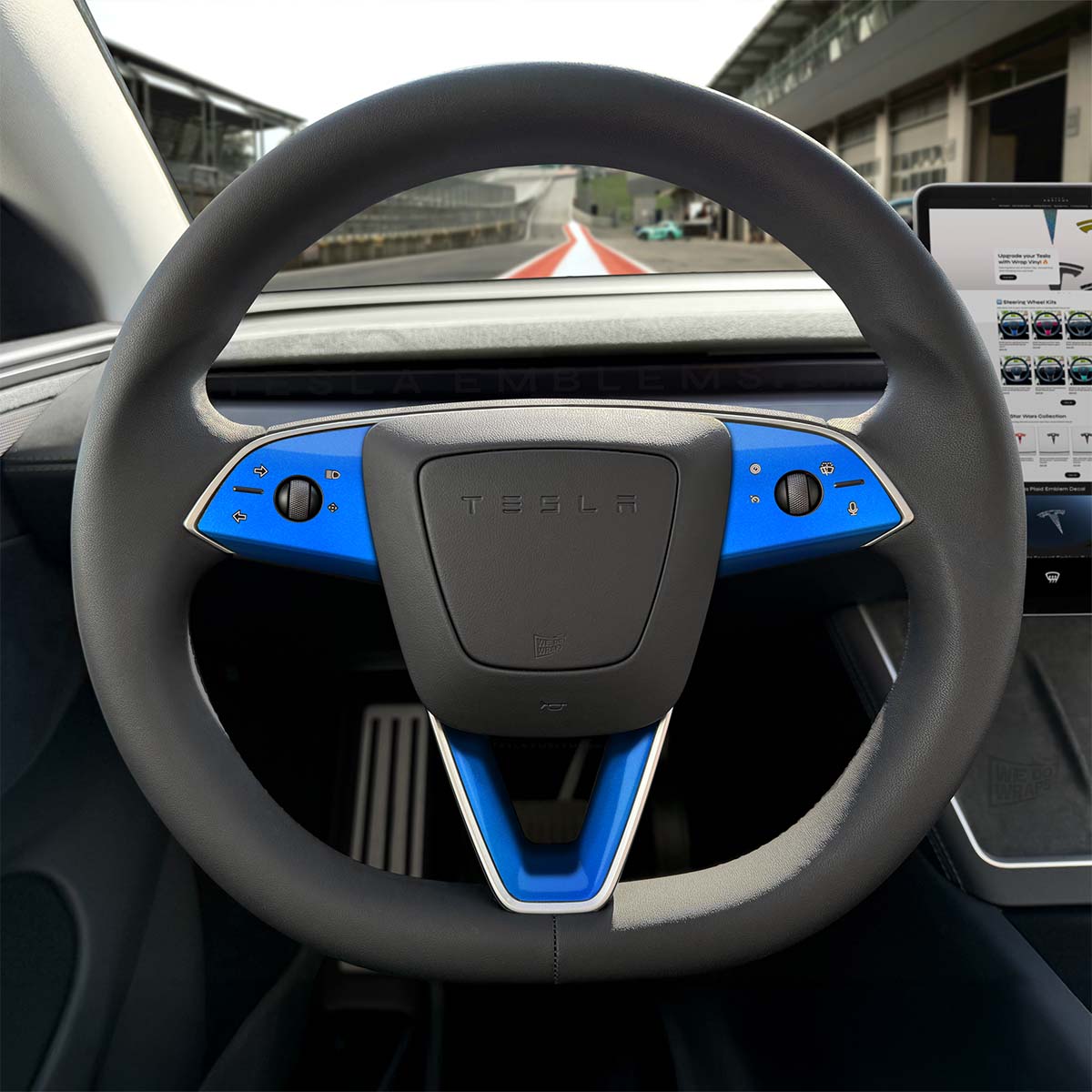 3M Gloss Fire Blue Tesla Steering Wheel Trim Decal Kit (3pcs) | Model 3