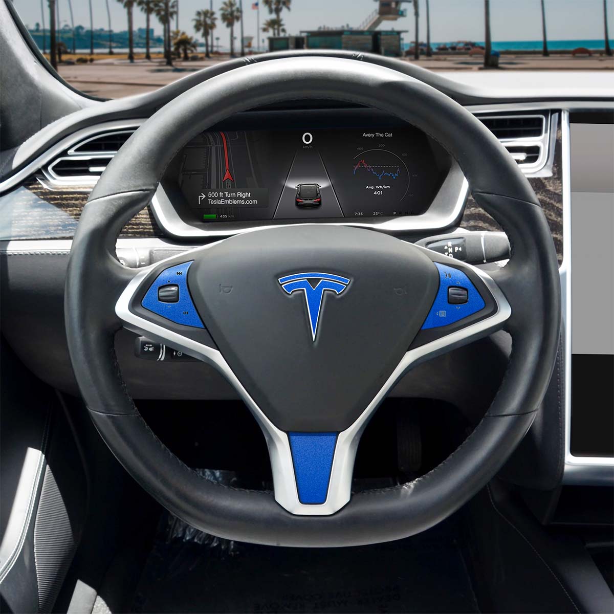 3M Gloss Fire Blue Tesla Steering Wheel Wrap | Model X