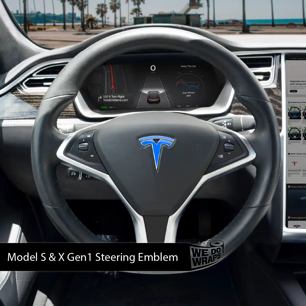 3M Gloss Fire Blue Tesla Steering Wheel Wrap | Model X