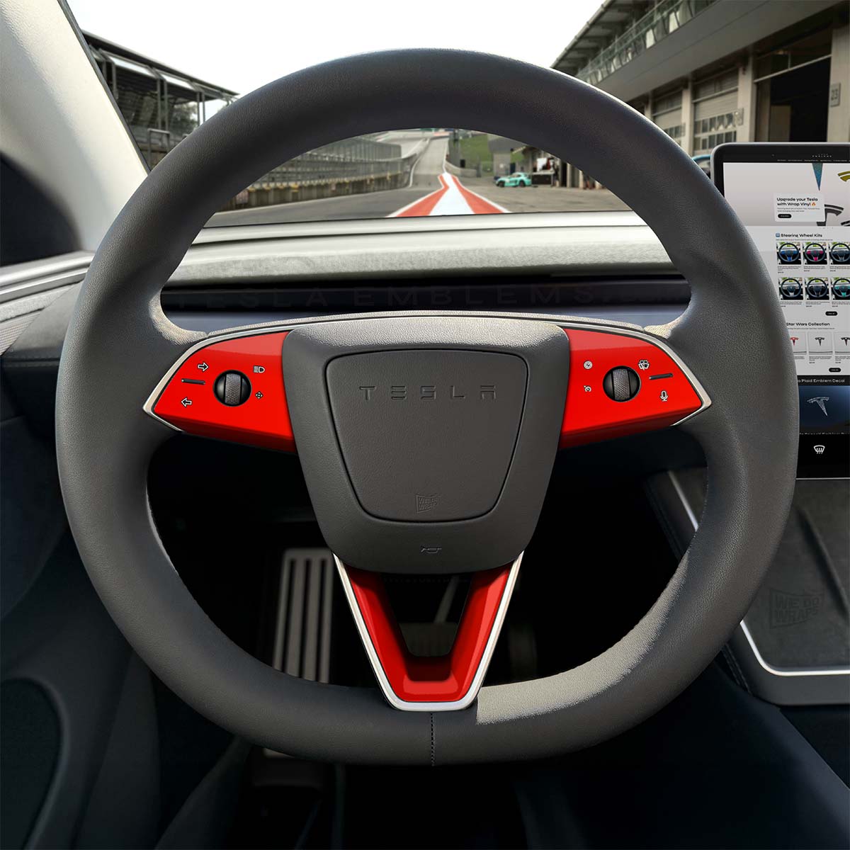 3M Gloss Hot Rod Red Tesla Steering Wheel Trim Decal Kit (3pcs) | Model 3
