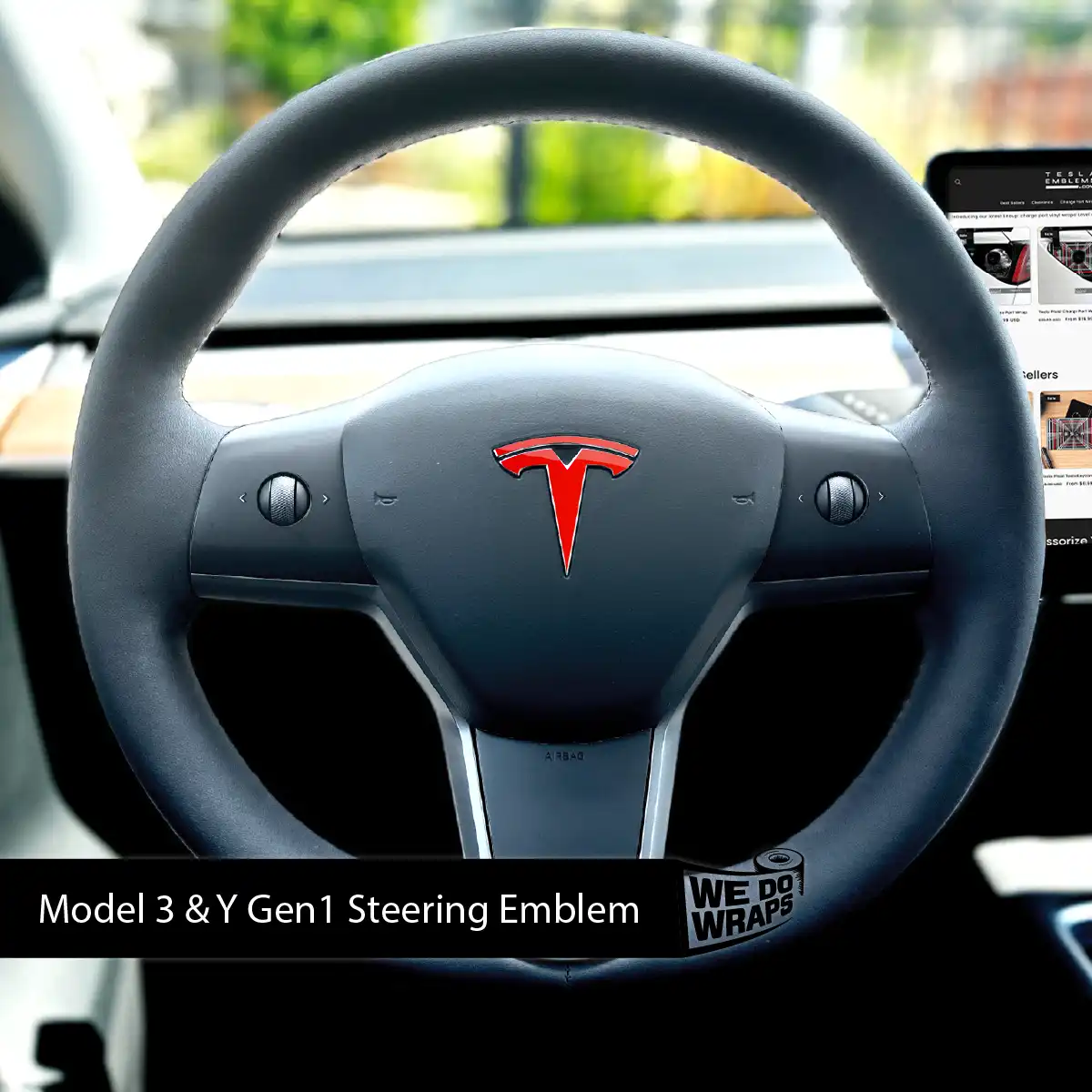 3M Gloss Hot Rod Red Tesla Steering Wheel Wrap | MY 2019-'25