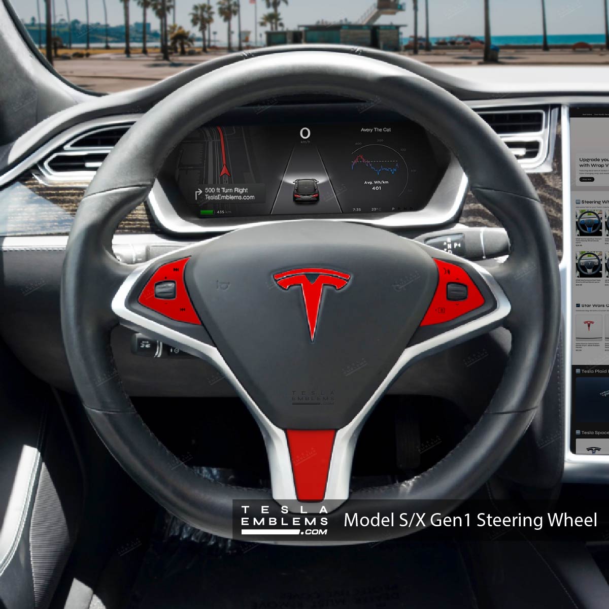 3M Gloss Dragon Fire Red Tesla Steering Wheel Wrap | Model X