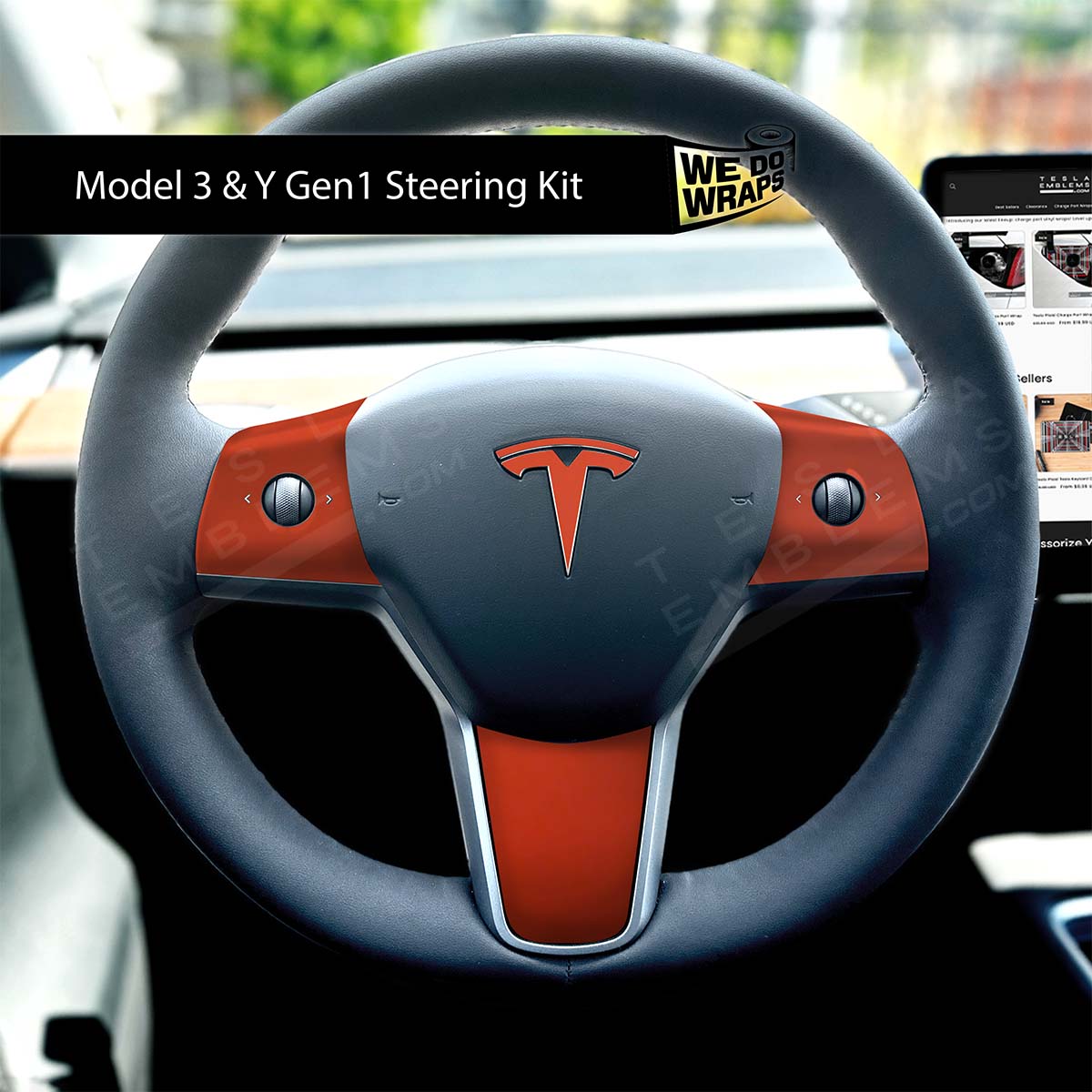 3M Matte Red Tesla Steering Wheel Wrap | MY 2019-'25