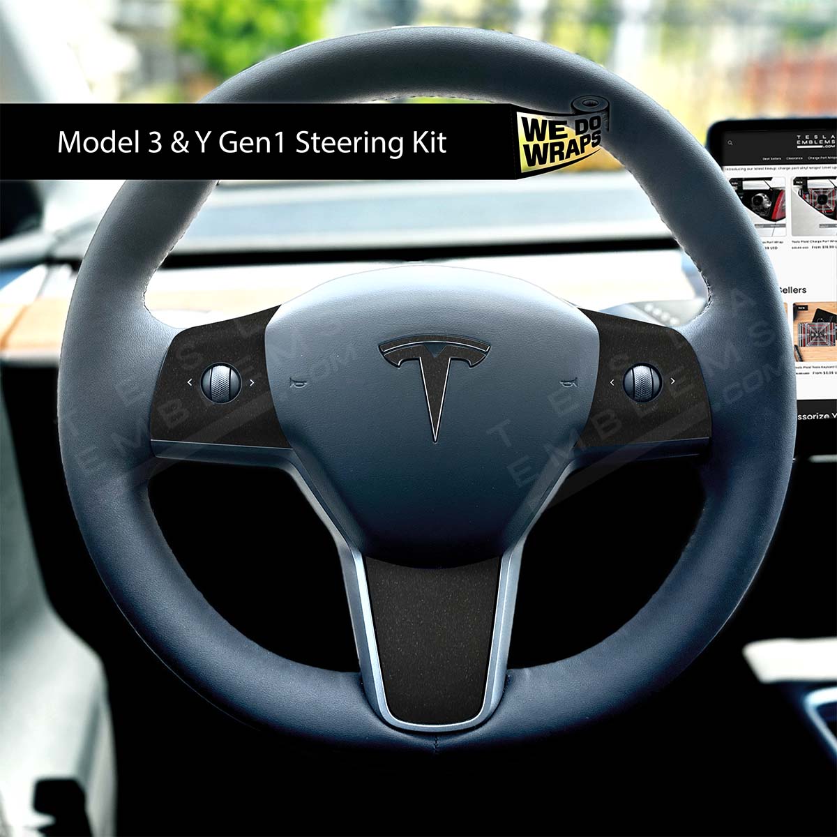 3M Matte Black Metallic Tesla Steering Wheel Wrap | MY 2019-'25