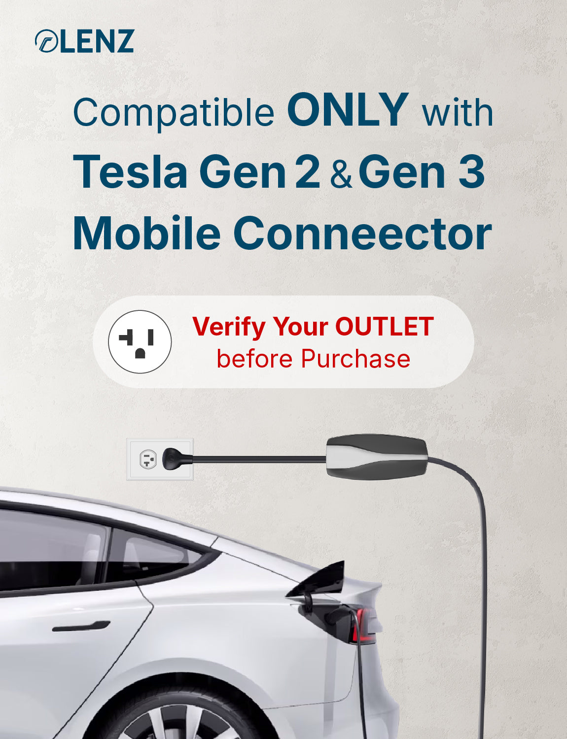 NEMA 5-20 Adapter Compatible with Tesla Gen 2 and Gen 3 Mobile Chargers Extended 14" Length