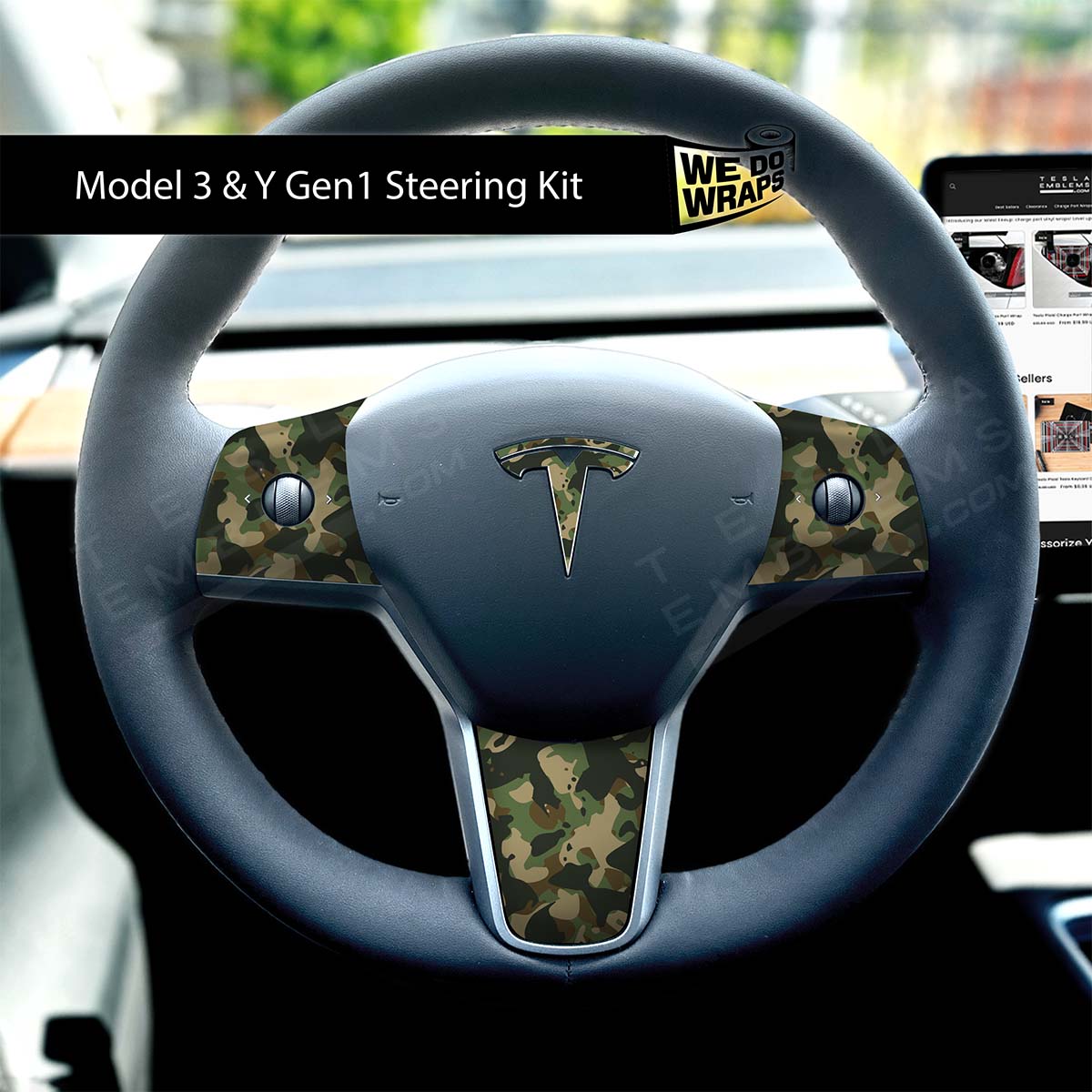 Camo Tesla Steering Wheel Wrap | MY 2019-'25