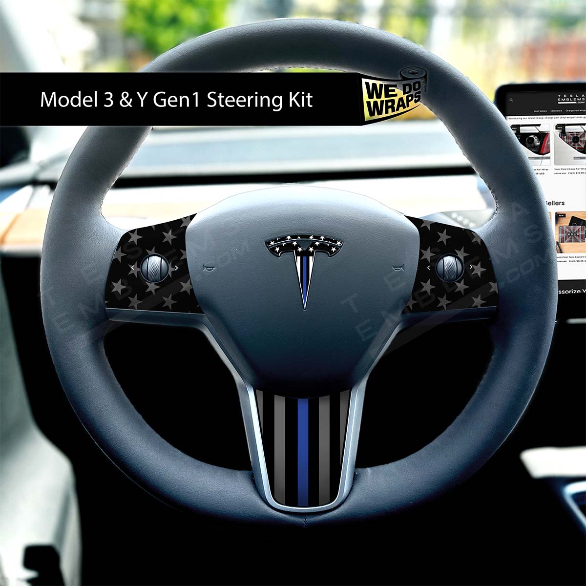 First Responders Law Enforcement Tesla Steering Wheel Wrap | MY 2019-'25