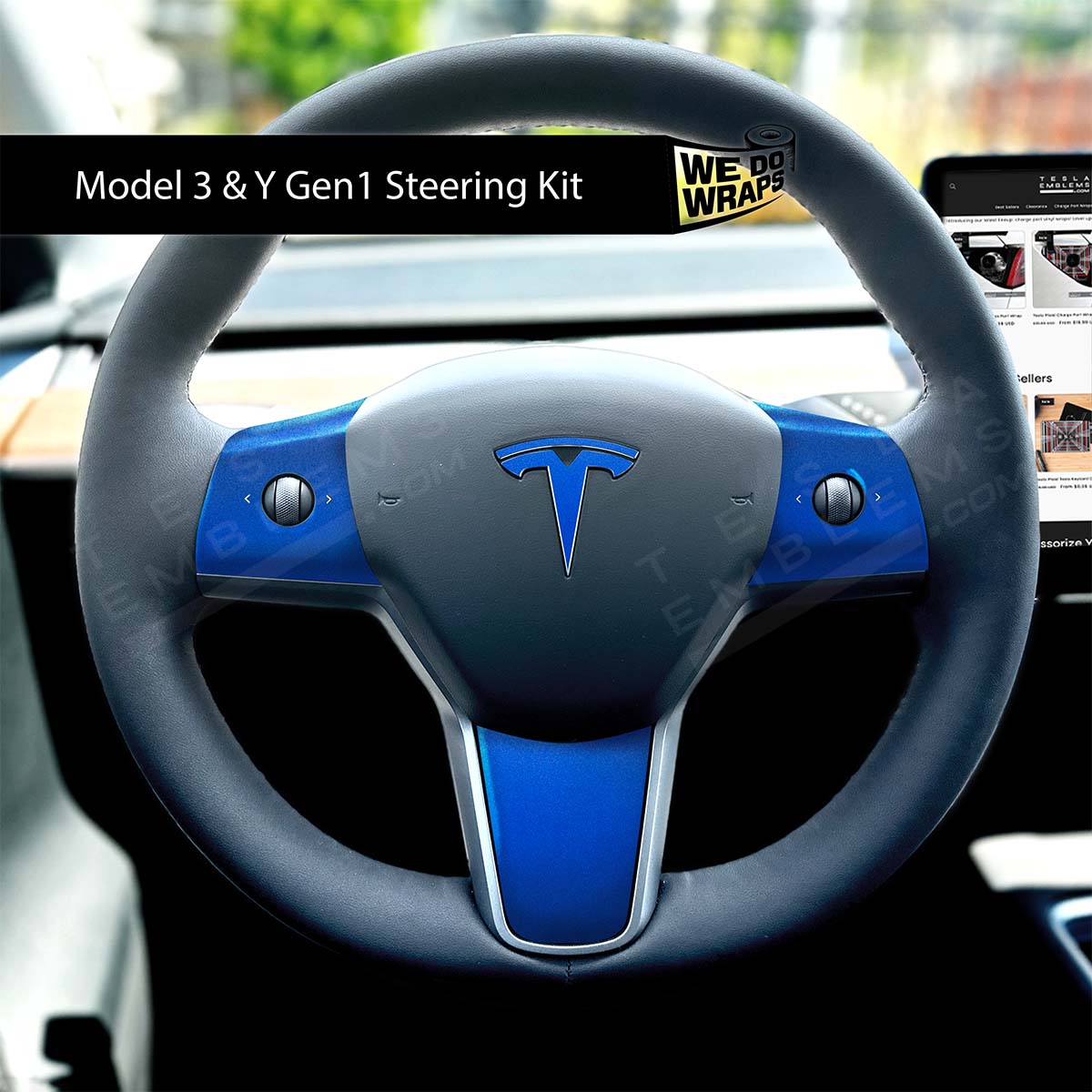 3M Gloss Fire Blue Tesla Steering Wheel Wrap | MY 2019-'25