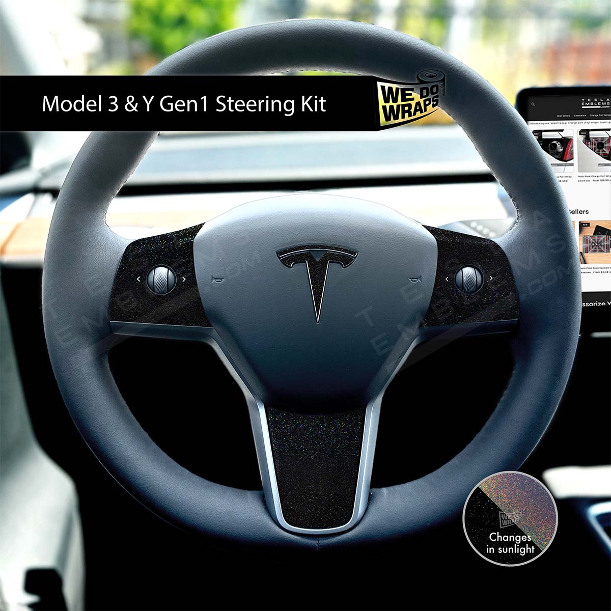 KPMF Morpheus Black Tesla Steering Wheel Wrap | MY 2019-'25