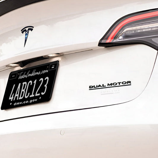 “Dual Motor Performance” Black ABS Tesla Emblem | Rear Trunk Badging
