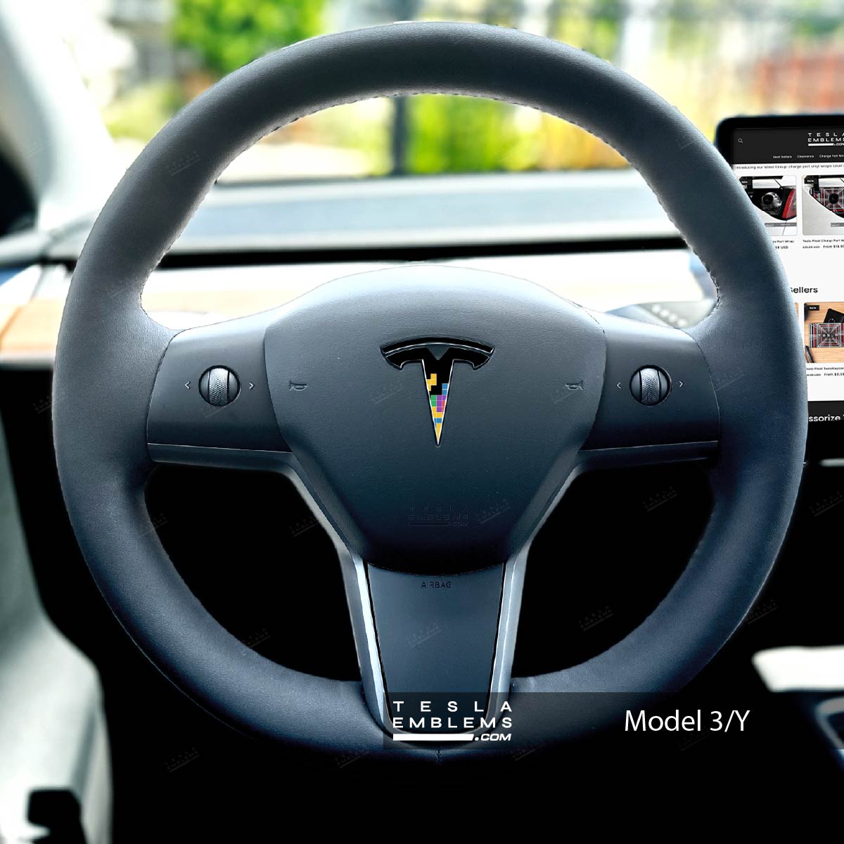 Tetromino Tesla Steering Wheel Emblem Decal | Model Y