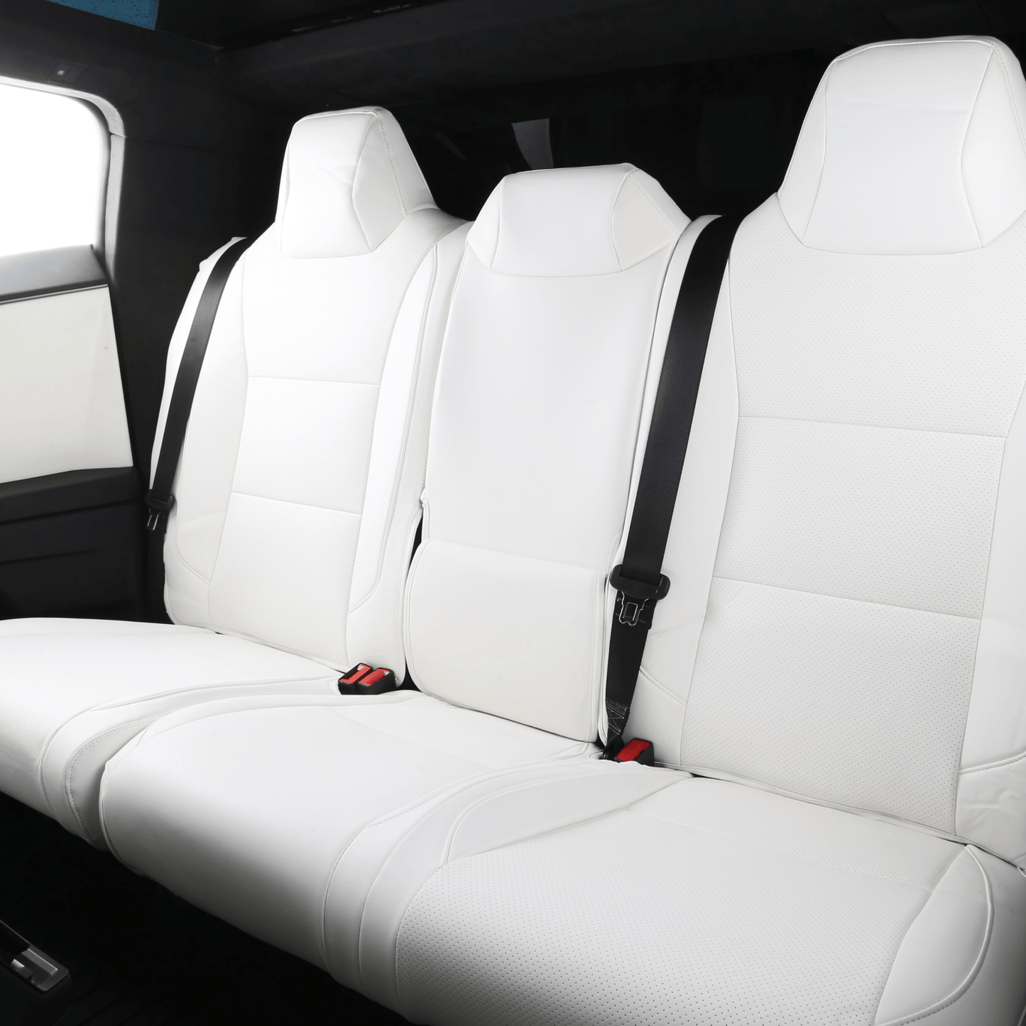Tesla Cybertruck Seat Covers Leather Seat Protector Full Coverage(Black/White)